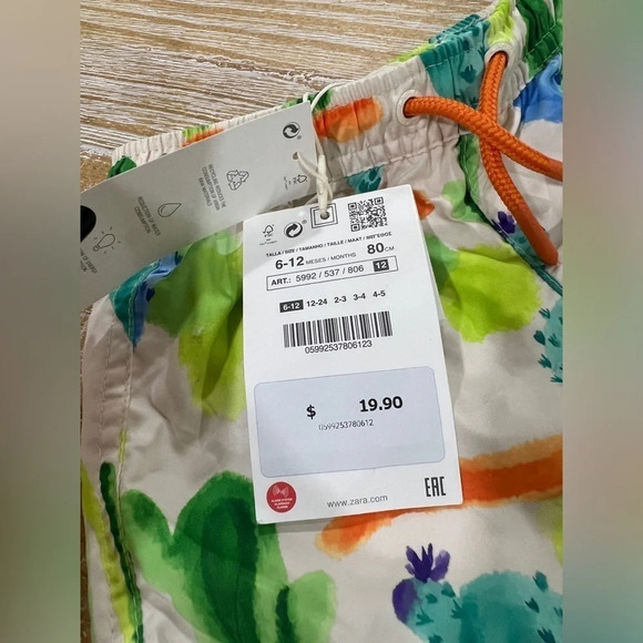 Zara Kids cactus swim trunks shorts watercolor drawstring boy toddler - Picture 3 of 4